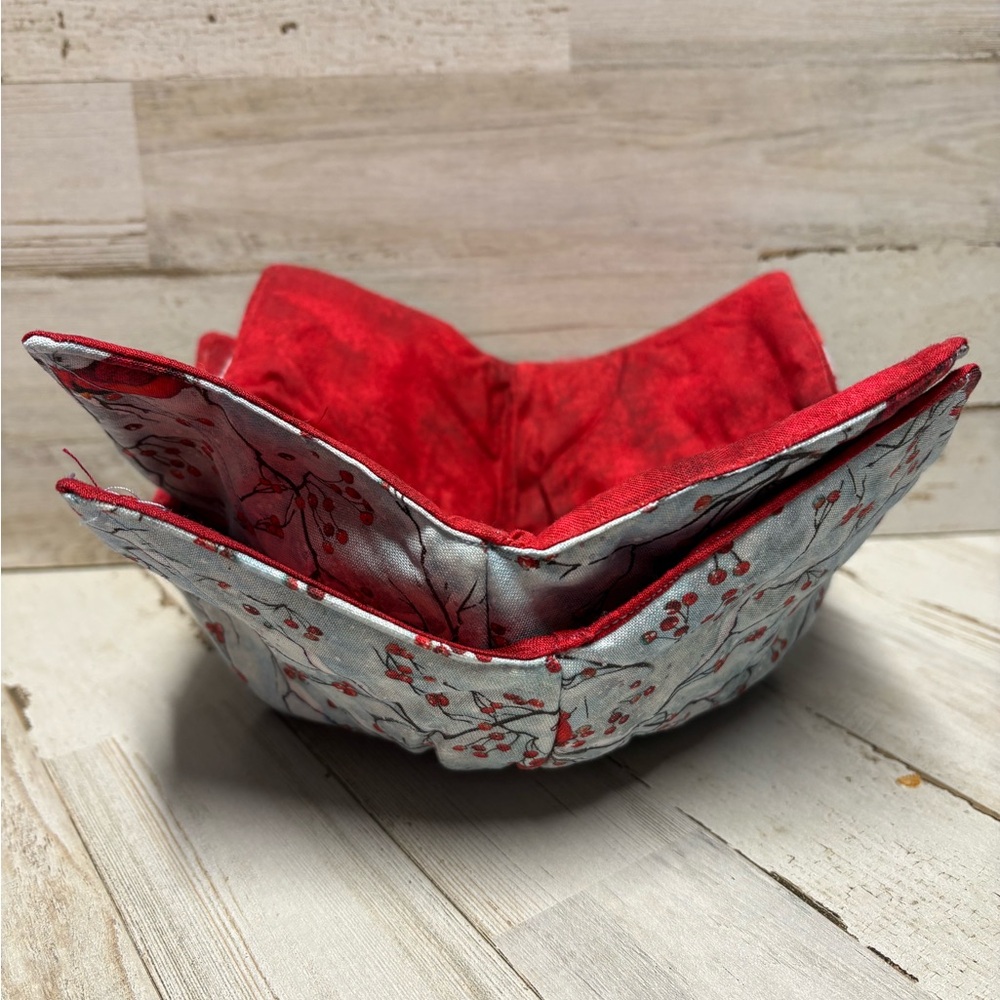 Elegant Red and Blue with Cardinals Fabric Bowl Cozy
